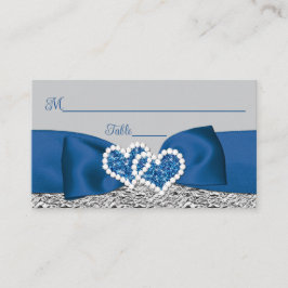 Royal Blue, Silver, Grått Kärlek Hearts Bröllop Placeringskort