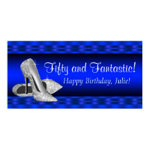 Royal Blue Silver Höghäls Födelsedagsfest Banner