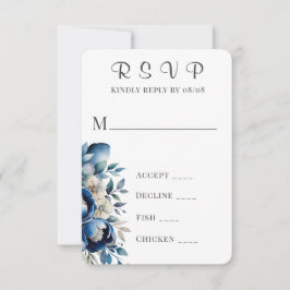 Royal Blue & Silver Peony-Bröllop OSA Kort