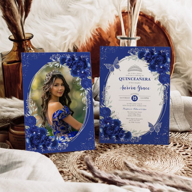 Royal Blue Silver Quinceañera 15:e födelsedagsfoto Inbjudningar (Skapare uppladdad)