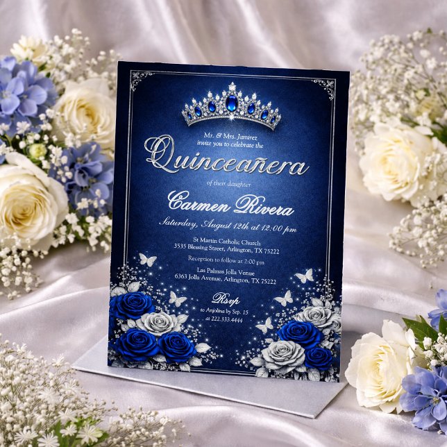 Royal Blue & Silver Quinceañera-inbjudan  Inbjudningar (Skapare uppladdad)