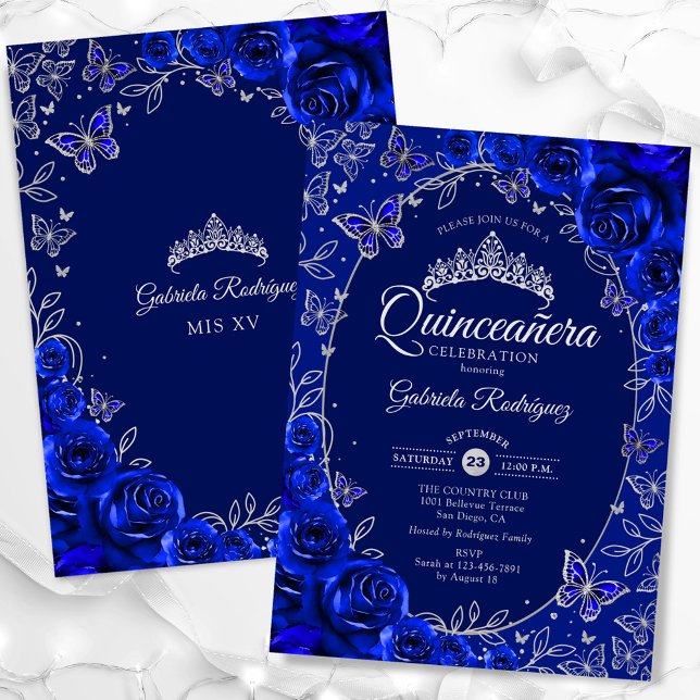 Royal Blue Silver Quinceanera Inbjudningar (Skapare uppladdad)