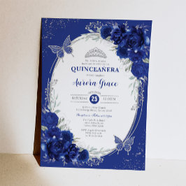 Royal Blue Silver Quinceañera Mis Quince 15 Anos Inbjudningar
