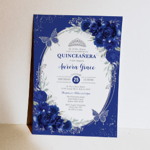 Royal Blue Silver Quinceañera Mis Quince 15 Anos Inbjudningar
