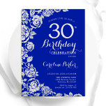 Royal Blue Silver Ro 30års födelsedag Party Inbjudningar<br><div class="desc">Royalets blå silver blommigt 30års födelsedag-inbjudan. Elegantens utformning med ro,  faux silver-folie och typsnitt för typsnitt. Trendig inbjudan-kortets perfekt för en snyggt kvinnlig dag firande. Kan anpassas till vilken ålder som helst. Skrivna Zazzle-inbjudningar eller digital utskrivbar mall för omedelbar nedladdning.</div>