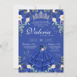 Royal Blue Silver Ro Elegant Princess Quinces Inbjudningar