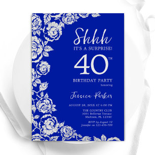 Royal Blue Silver Ro Surprise 40:e födelsedagen Inbjudningar
