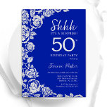 Royal Blue Silver Ro Surprise 50:e födelsedagen Inbjudningar<br><div class="desc">Royalets blå blommigt överraskar 50 födelsedagsfest inbjudan. Elegantens utformning med ro,  faux silver-folie och typsnitt för typsnitt. Trendig inbjudan-kortets perfekt för en snyggt kvinnlig dag firande. Kan anpassas till vilken ålder som helst. Skrivna Zazzle-inbjudningar eller digital utskrivbar mall för omedelbar nedladdning.</div>