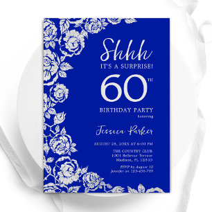Royal Blue Silver Ro Surprise 60:e födelsedagen Inbjudningar