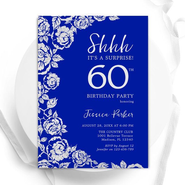 Royal Blue Silver Ro Surprise 60:e födelsedagen Inbjudningar (Skapare uppladdad)