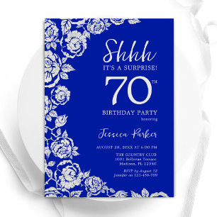 Royal Blue Silver Ro Surprise 70:e födelsedagen Inbjudningar
