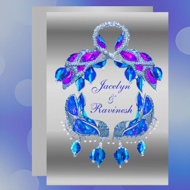 Royal Blue Silver Royalet Indian Peacock Bröllop Inbjudningar (Skapare uppladdad)