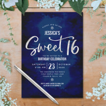Royal Blue Silver Script Bold Sweet 16 Birthday