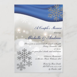 Royal Blue Silver Snöflingor par Shower Inbjudningar