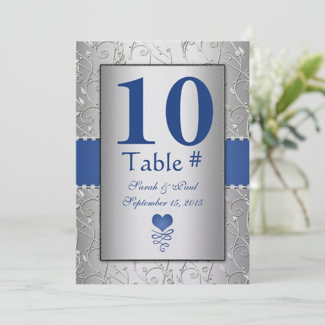 Royal Blue Silver Swirl Bröllop Inbjudningar (Stående Fram)