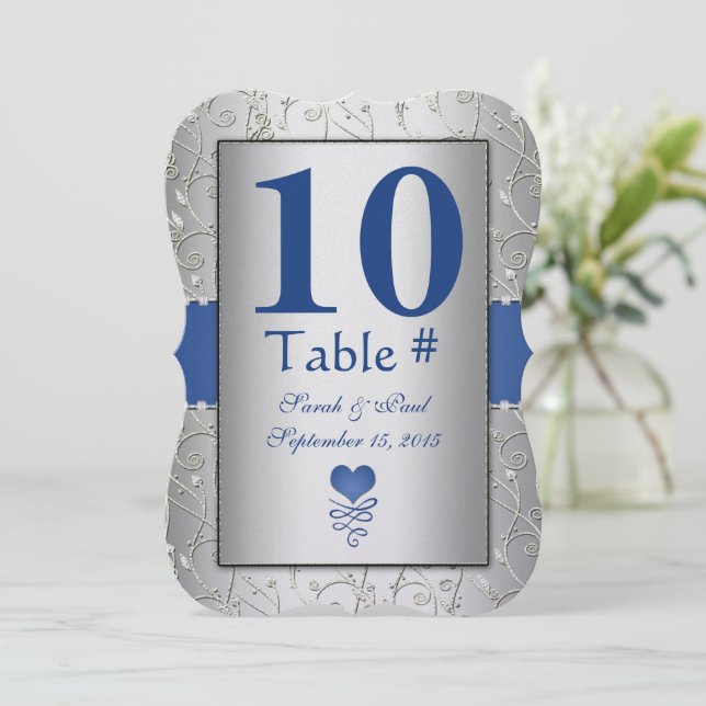 Royal Blue Silver Swirl Bröllop Inbjudningar (Stående Fram)