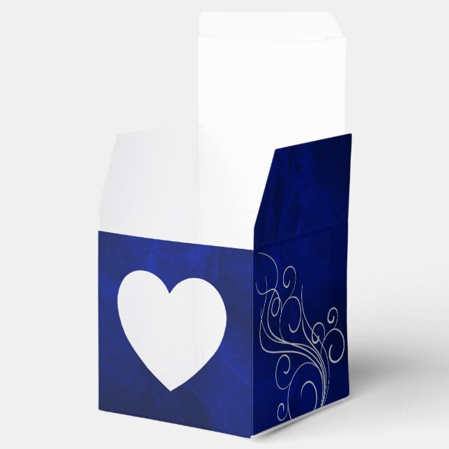 Royal Blue Silver Swirl Heart-favoritruta Presentaskar (Öppnad)
