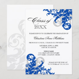 Royal Blue Silver Swirl Studenten Inbjudningar
