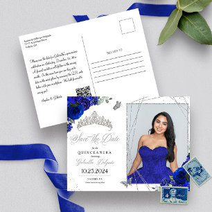 Royal Blue & Silver Tiara Quinceañera Foto Vykort