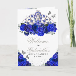 Royal Blue Silver Tiara Quinceanera-programmet Inbjudan
