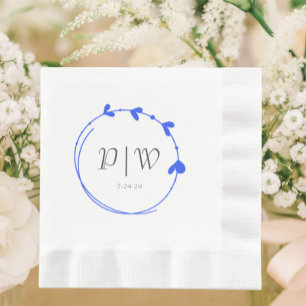 Royal Blue Simple Heart WAN Monogram Bröllop Pappersservett