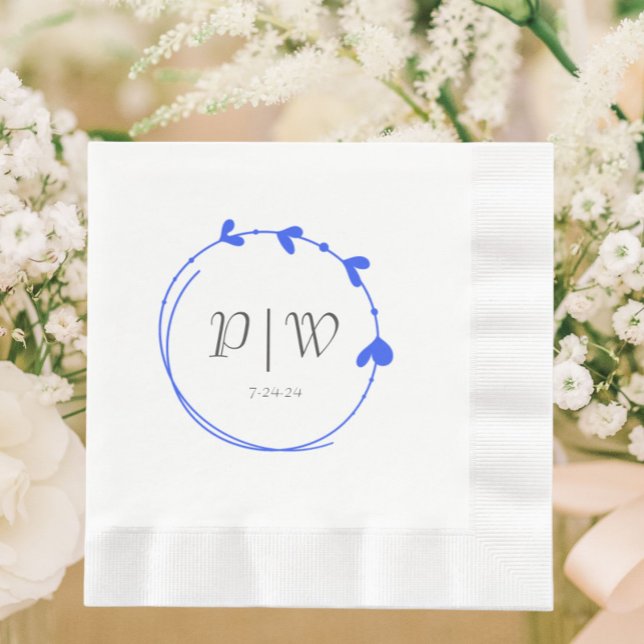Royal Blue Simple Heart WAN Monogram Bröllop Pappersservett (In Situ Wedding)
