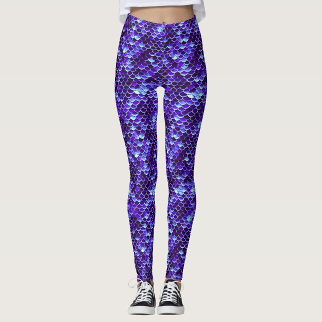 Royal Blue Sjöjungfru  Fish Leggings Yoga Byxor (Framsida)