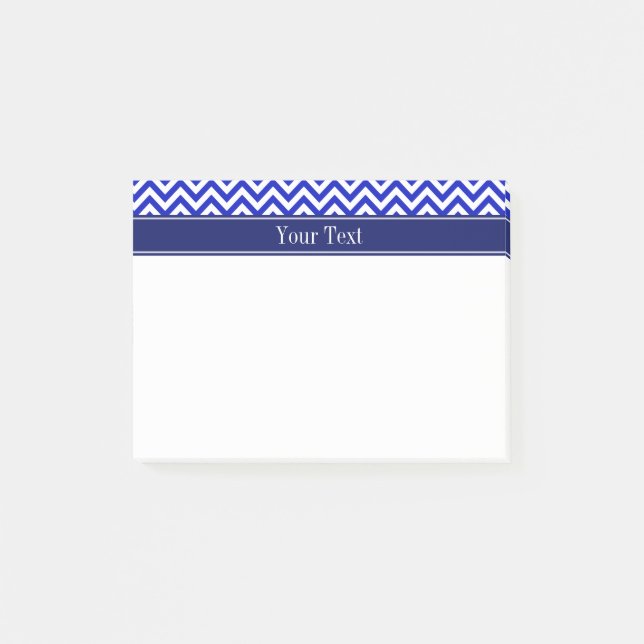 Royal Blue SLg Chevron Navy Namn Monogram Post-it Block (Framsida)