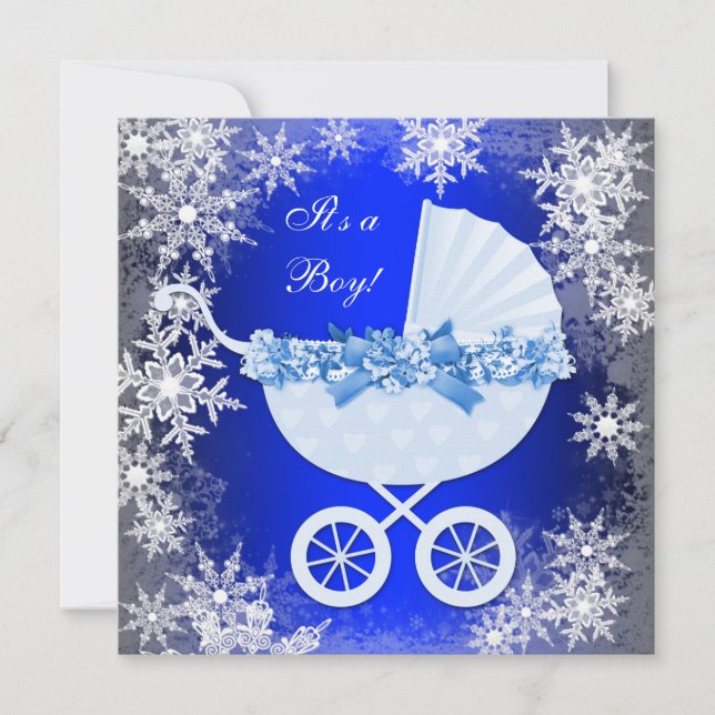 Royal Blue Snöflinga Vinter Värld Bebis Bjudning Inbjudningar (Framsida)