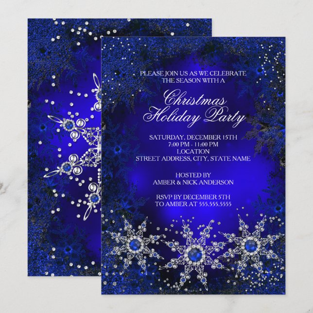 Royal Blue Snöflingor-Julfesten Inbjudningar (Fram/baksida)