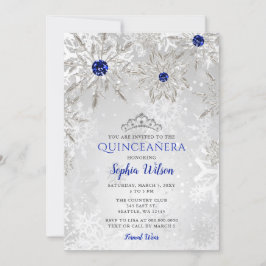 Royal Blue Snöflingor Tiara Quinceañera Inbjudningar