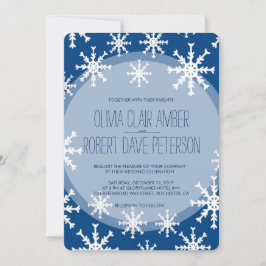Royal Blue Snöflingor Winter Wedding Inbjudan