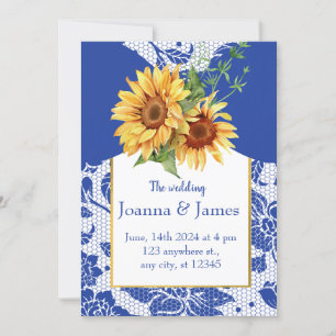 Royal Blue Snöre Solros Bröllop Inbjudningar