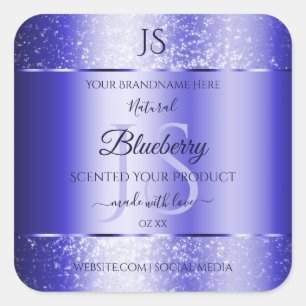 Royal Blue Soft Glitter Product Labels Monogram Fyrkantigt Klistermärke