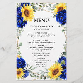 Royal Blue Solros Geometric Bröllop Menu