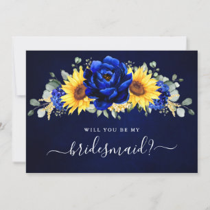 Royal Blue Solros Kommer du att bli min Bridesmaid Inbjudningar