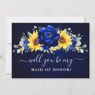 Royal Blue Solros Kommer du att bli min Maid of ho Inbjudningar