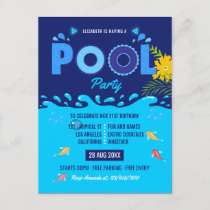 Royal Blue Sommar Pool Födelsedagsfest Vykort