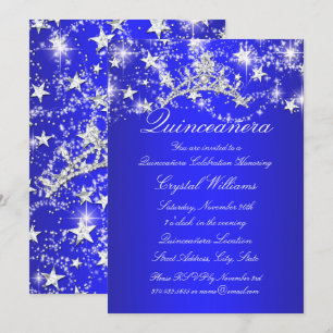 Royal Blue Sparkle Tiara Stjärnor Quinceanera Inbjudningar