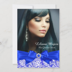 Royal Blue Spets & Juvel Båge Quinceanera Inbjudningar