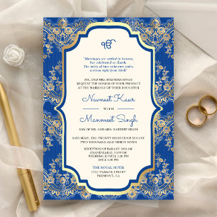 Royal Blue Spets QR-kod Anand Karaj Sikh Bröllop Inbjudningar