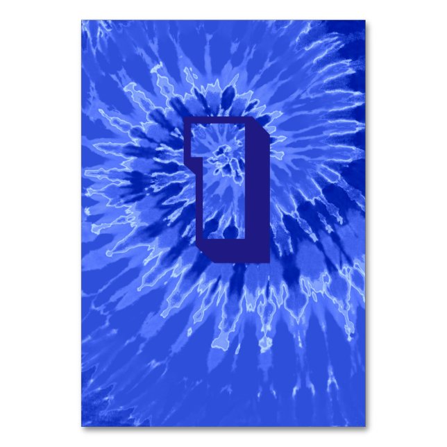 Royal Blue Spiral Tie Dye Bröllop Bord One Bordsnummer (Framsidan)
