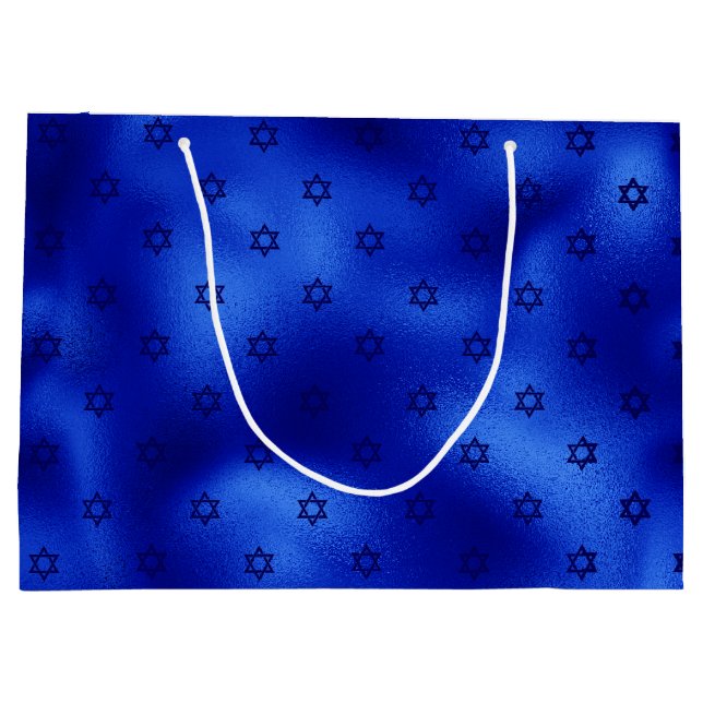 Royal Blue Star of David Hanukkah Large Gift Bag (Baksidan)
