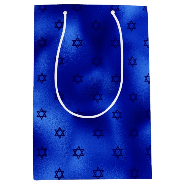 Royal Blue Star of David Hanukkah Medium Gift Bag (Framsidan)