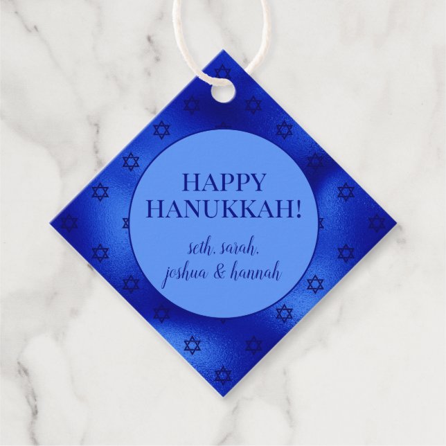 Royal Blue Star of David Hanukkah Personlig Gåvor Etiketter (Framsida)