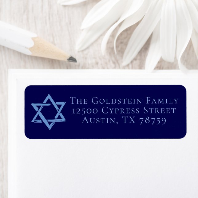 Royal Blue Star of David Jewish Returadress Returadress Etikett (Insitu)