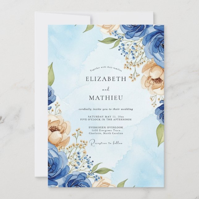 Royal Blue Stately Watercolor Wedding Inbjudningar (Framsida)