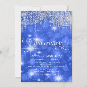 Royal Blue Strängljus Gnist Quinceañera Inbjudningar