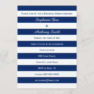 Royal Blue Stripe Rehearsal Dinner Inbjudningar