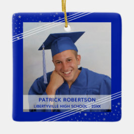 Royal Blue Student Photo Modern Keepsak Julgransprydnad Keramik